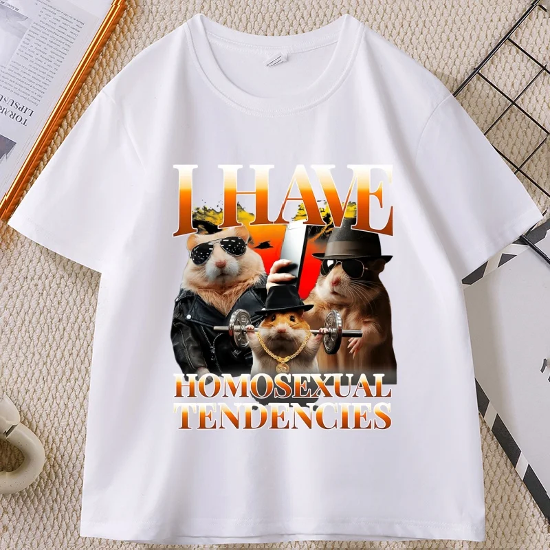 I Have Homosexual Tendencies Funny Hamster Meme T-shirt Y2K Clothes Men Women Casual Round Neck Printed Designer Tees