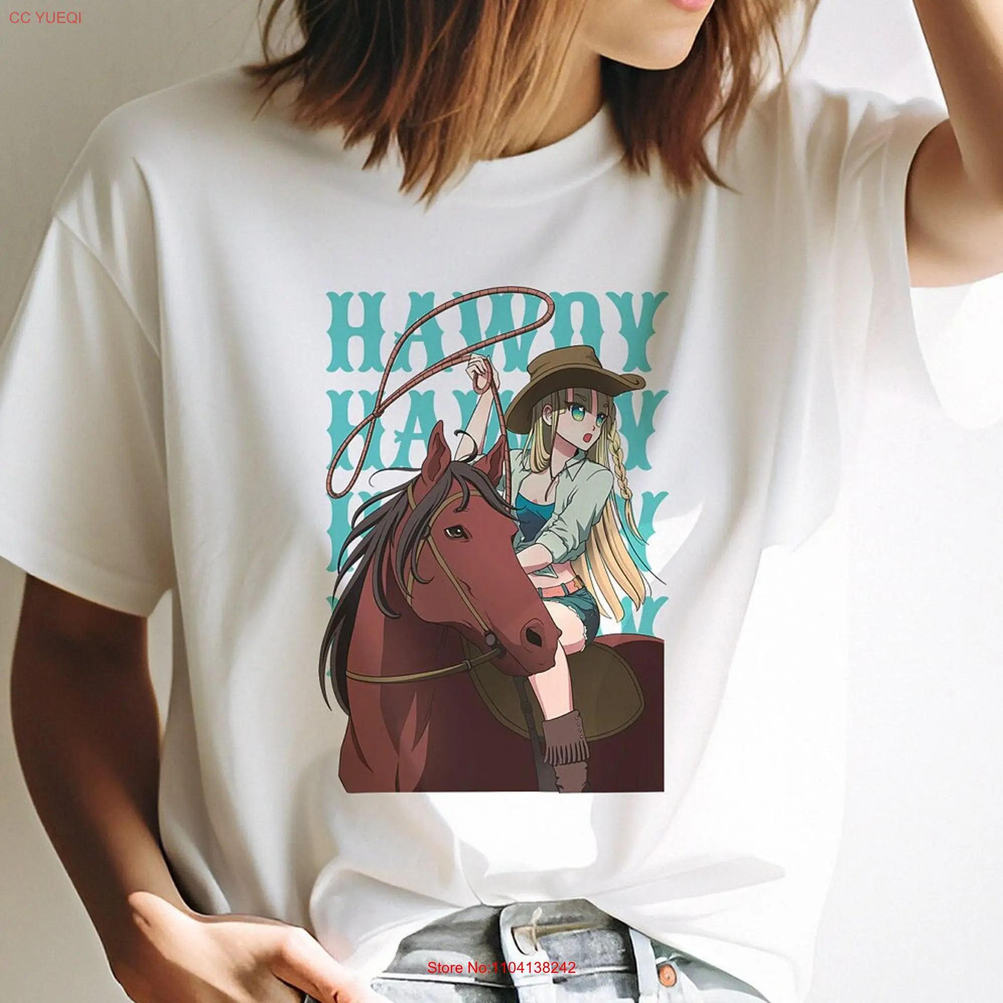 Anime Cowgirl Hawdy T Shirt Chic Western Style Rodeo Events Country Wear Lover Vintage Inspired long or short sleeves