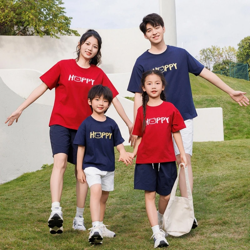 2026 Summer Family Matching Outfits 3-4PCS Cotton Short Sleeve T-Shirt & Shorts Set Breathable Casual Family Look