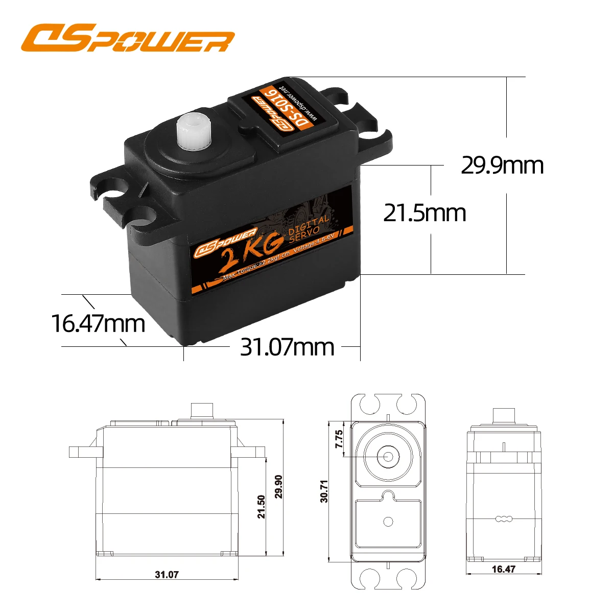 DSpower 2 กก.กันน้ํา brushless Digital micro Servo low profile servomotor สําหรับ RC รถ Crawler หุ่นยนต์ Wltoys Axial อุปกรณ์เสริม