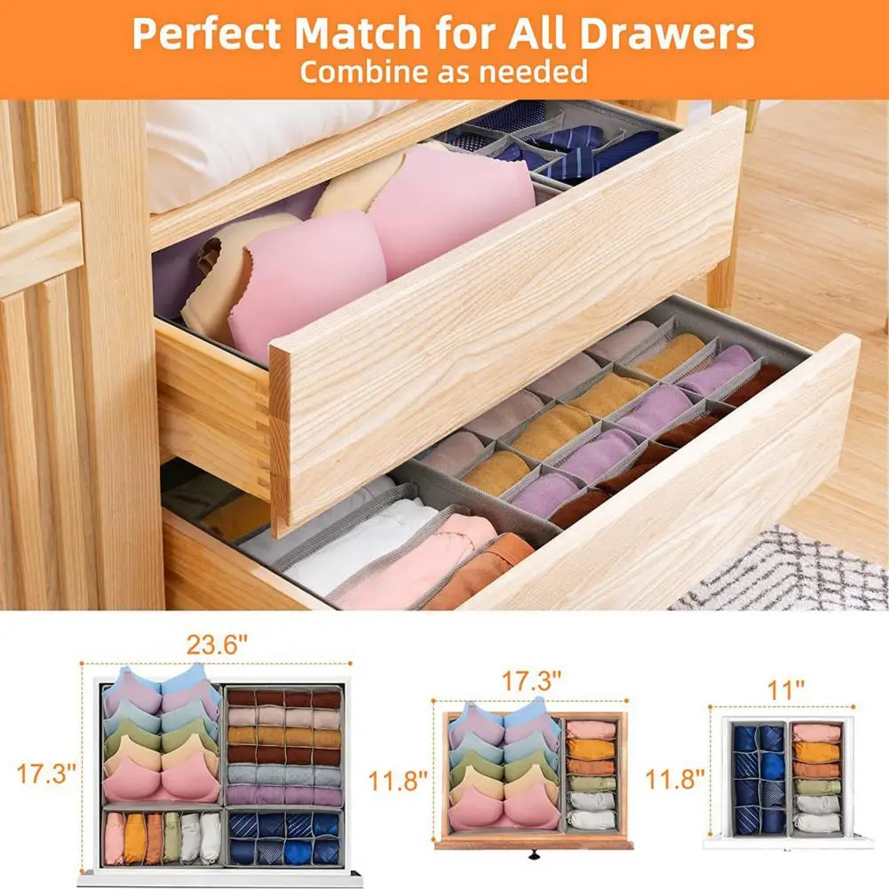 6/7/8/24 Grids Underwear Sock Organizer Multi-cells Foldable Non-woven Fabric Bras Panties Divider Drawer Closet Storage Box Bin