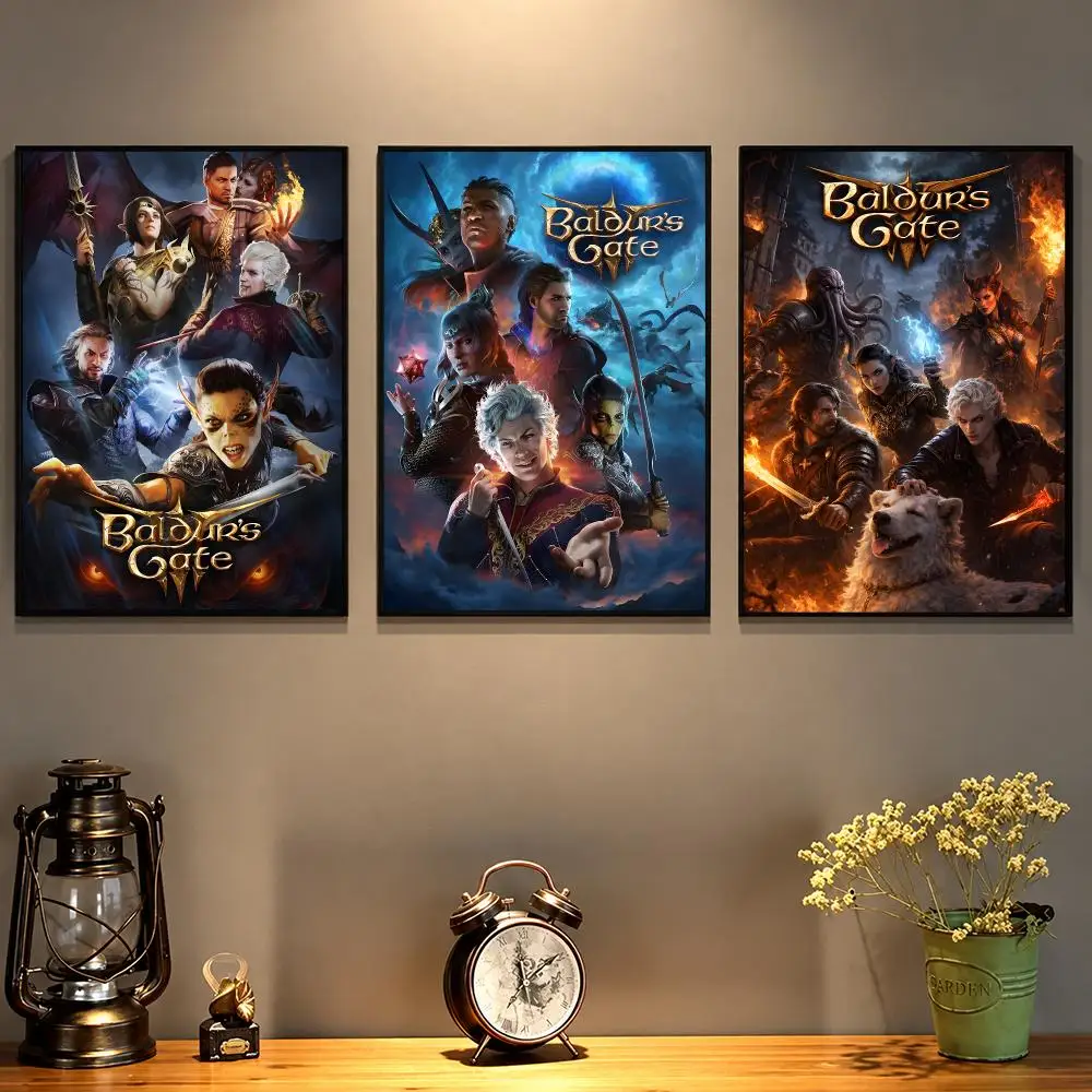 1pc B-Baldurs Gate 3 Game Poster Decorative Wall Art Stickers Mural For Home Living Room Hallway Decor Gift