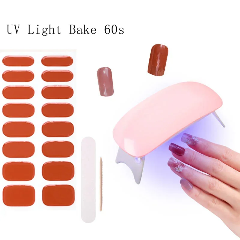 Nail Sticker Press on Nails UV Gel Nail Lights 60s Harden Sticker Pure Colour with Tools Wear Full Cover Detachable Nail Sticker