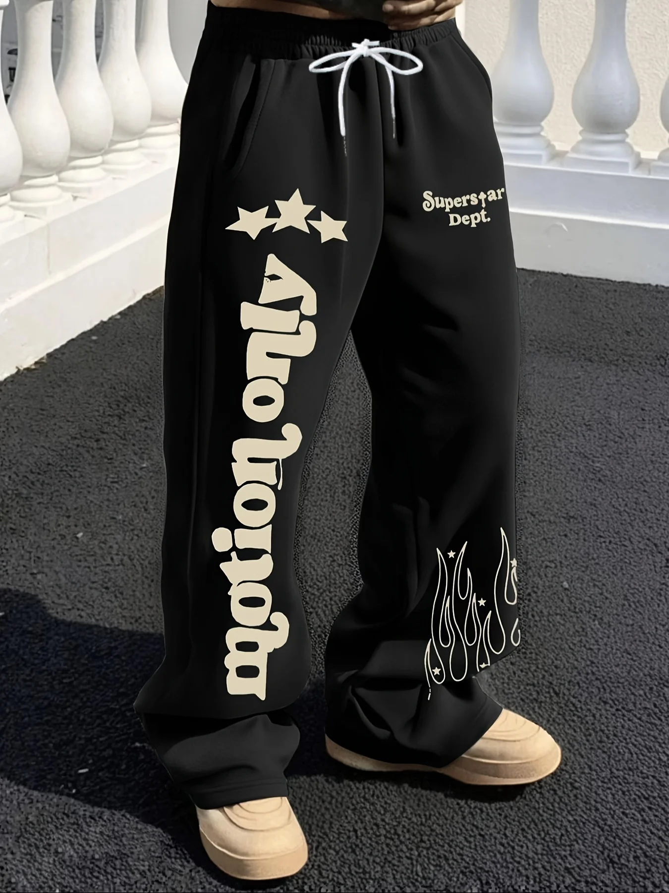 New Model Men Gothic Vertical Graphic Wide Leg Sweatpants Drawstring Loose Straight Baggy Y2K Dark Punk Streetwear Pants.