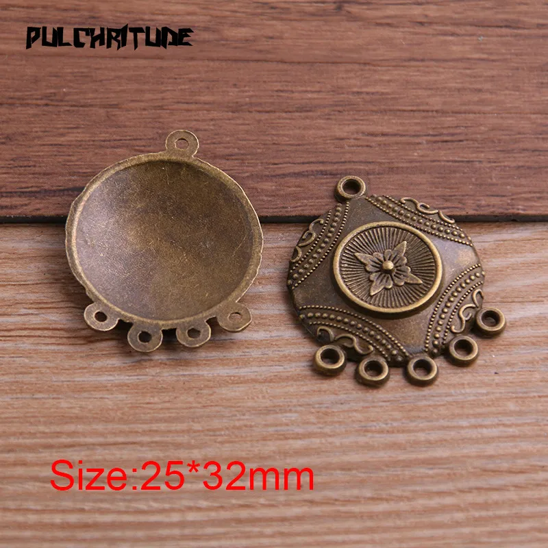 PULCHRITUDE 6pcs 25*32mm Two Color Zinc Alloy Round Flower Connectors Jewelry Making DIY Handmade Craft