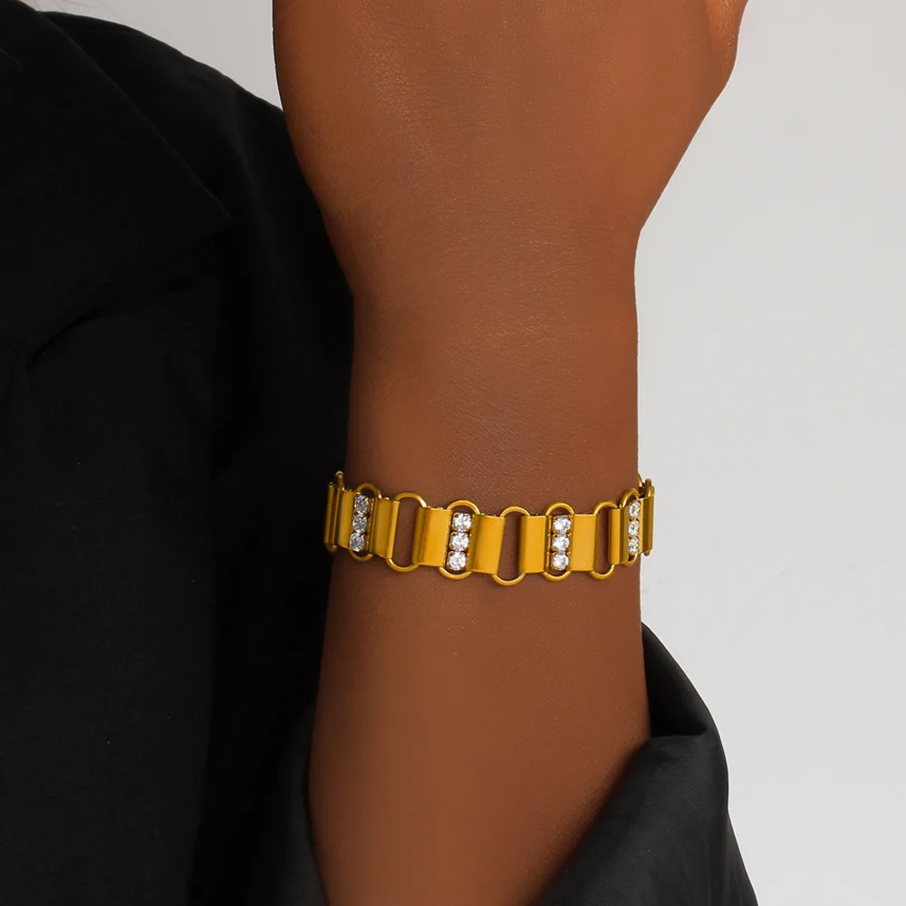 DIY accessories Cantonese jewelry cross-border European and American titanium steel gold-plated bracelet women's geometric block