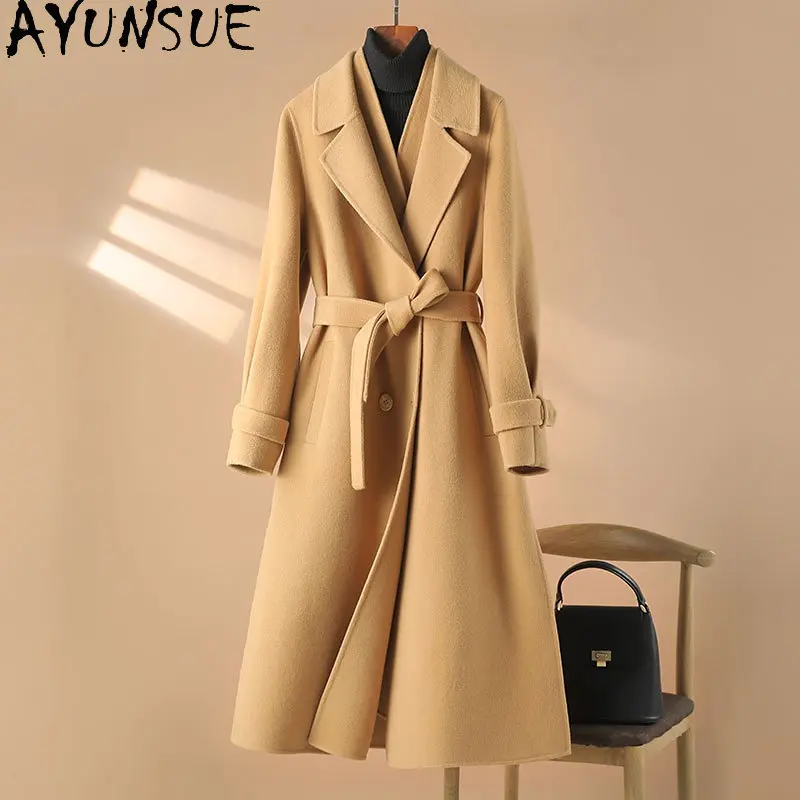 

AYUNSUE Wool Coat Women Winter Warm Vest Lining Two-piece Cashmere Coats and Jackets Ladies Long Jacket Korean Abrigos De Mujer