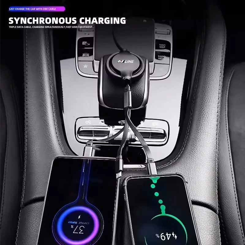 For Hyundai N Line Tucson I30 Santafe Accent Kona Elantra Ioniq  Car 3 In 1 Retractable Micro Data Wire USB Type C Fast Charging view 4