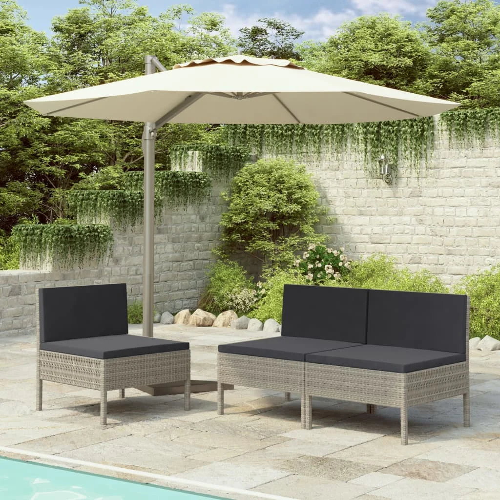 

Patio Chairs 3 pcs with Cushions Poly Rattan Gray 22.4" x 27.2" x 27.2" Outdoor Chair Outdoor Furniture