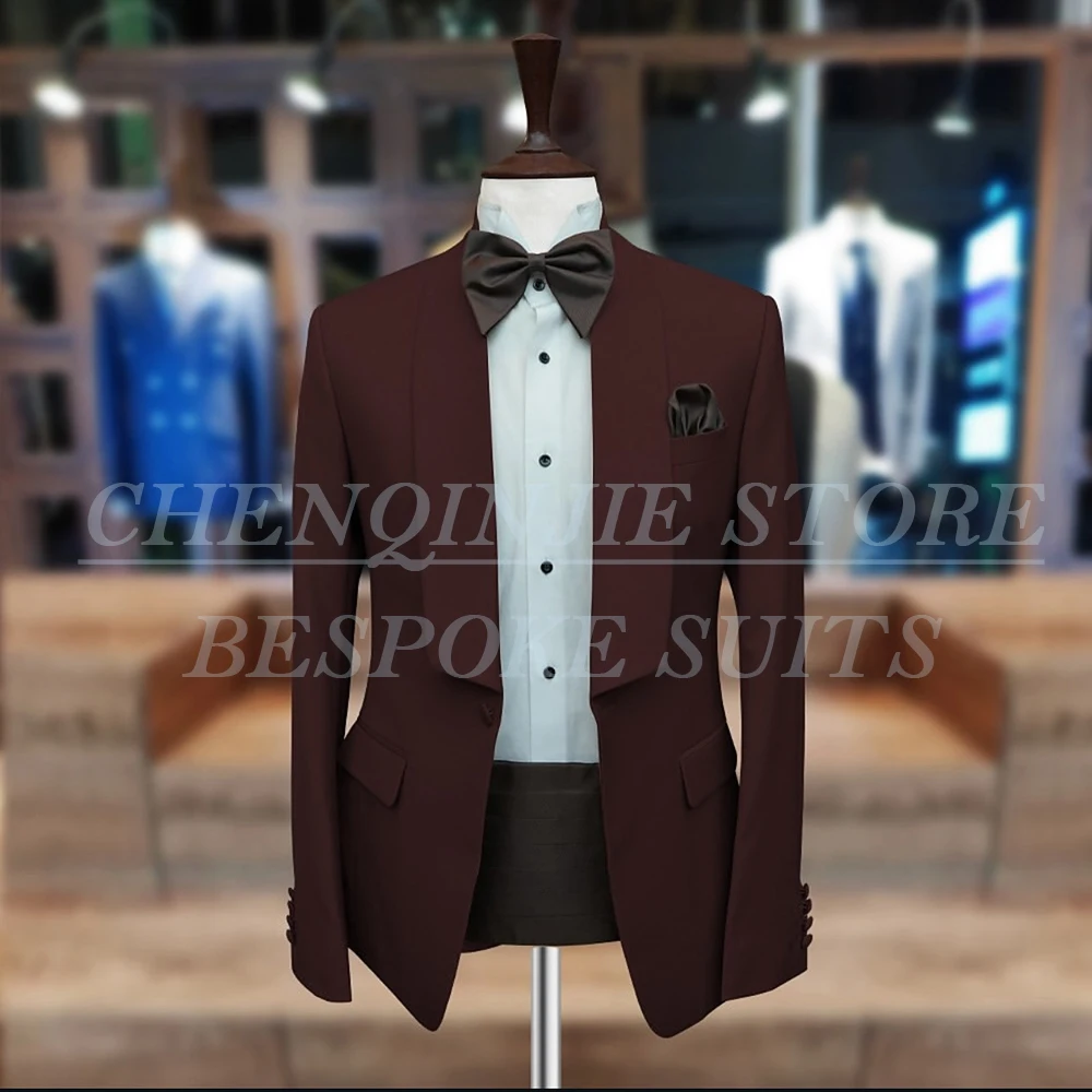 

Formal Men's Suits Solid Color One Button Shawl Lapel Slim Fit 2 Piece Jacket Pants Sets Elegant Business Male Clothing Outfits