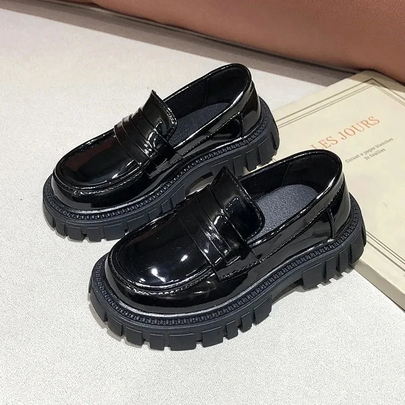 Wednesday Addams Family Cosplay Kids Thick Bottom Shoes Vintage Gothic Wind Fashion Single Shoes For Girls Halloween Party Shoes