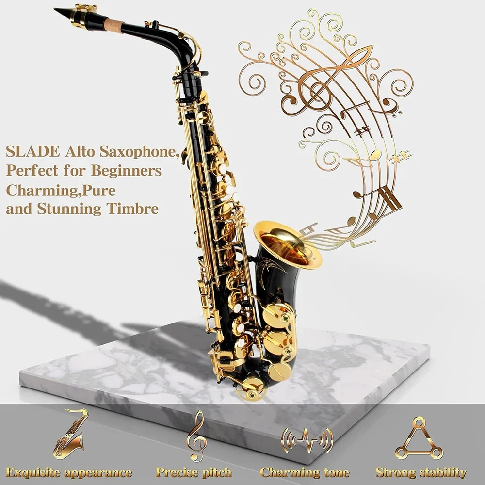 SLADE Eb Alto Saxophone Brass Gold Plated E Flat Professional Woodwind Instrument with Case Mouthpiece Reeds for Stage Studio