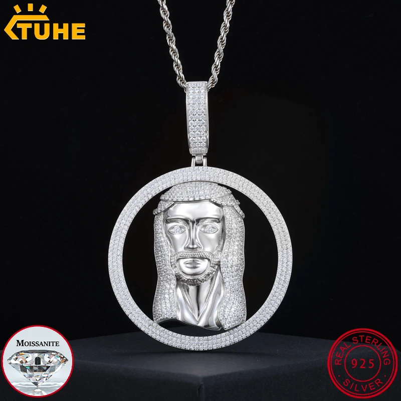 TUHE Unisex High Quality D VVS Moissanite Hip Hop Pendant For Men's Jesus 925 Silver Iced Out Hip Hop Jewelry Gifts