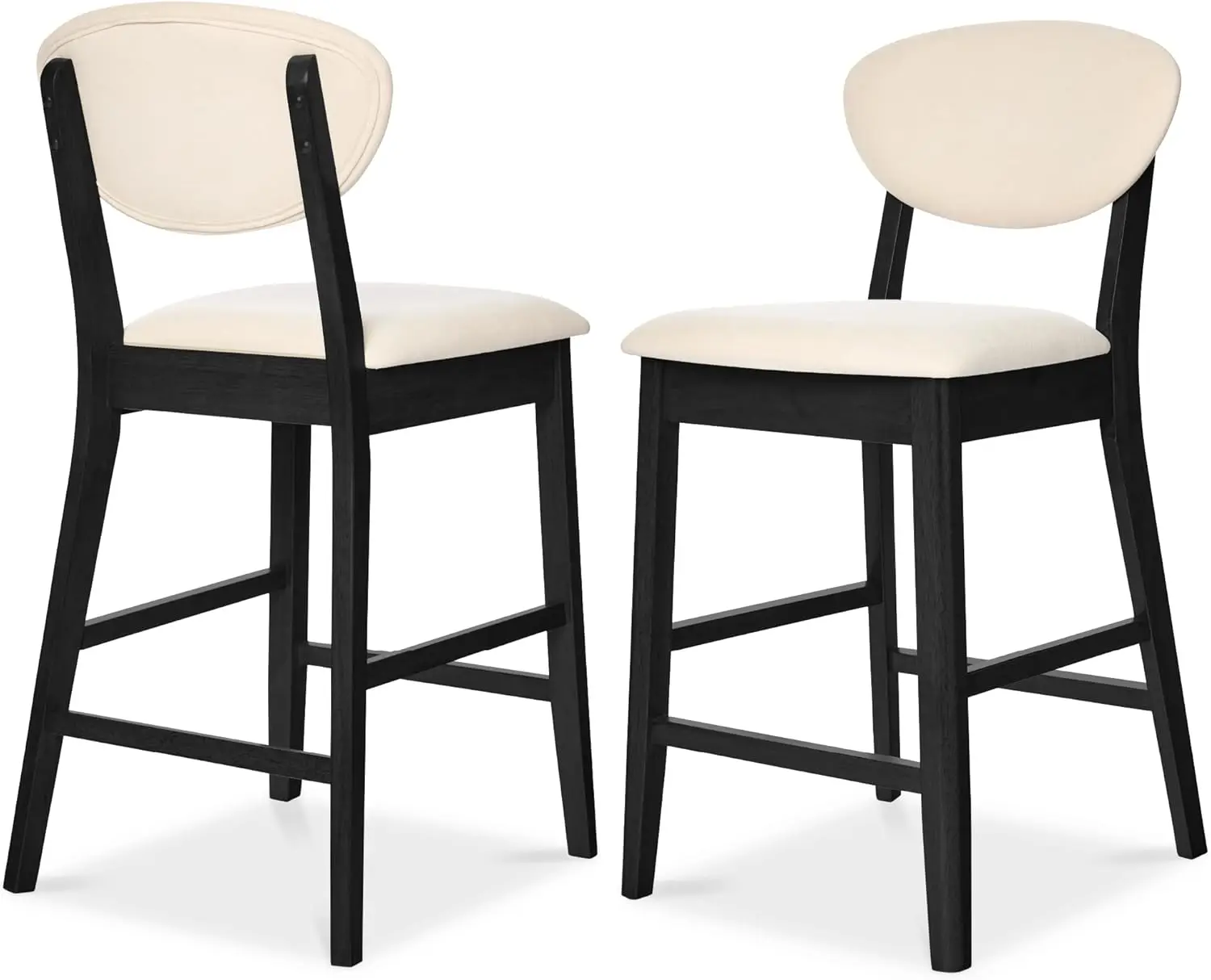

Set of 2 Counter-Height Bar Stools, Mid-Century Modern, Armless Wood Stools W/Upholstered Seat Cushion & Backrest for Kitchen