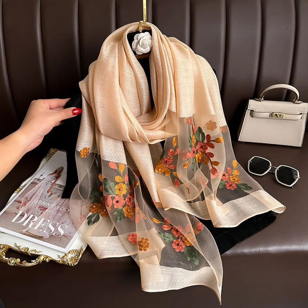 

2026luxury Silk Shawl Scarf For Women Design Embroidery Flowers Hijab Wraps Bufandas Female Headkerchief Fouloud Echarpe