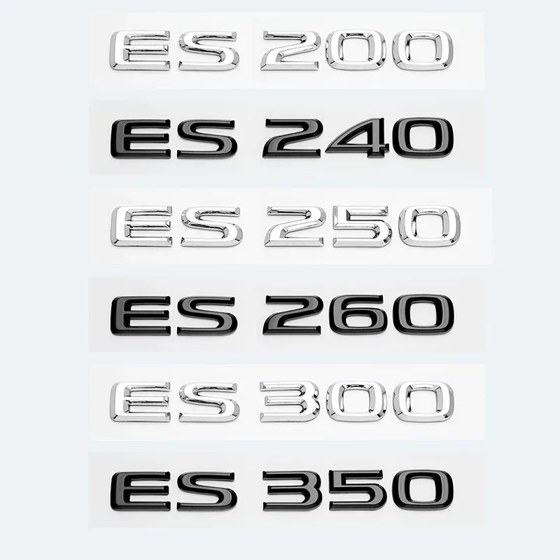 

3D Metal Car Letters Rear Trunk Badge Sticker For Lexus Series ES200 ES240 ES250 ES300 ES350 Chrome Glossy Black Emblem