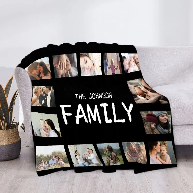 Custom Blanket with 15 Photos Love Family Memories Personalized Picture Throw Blanket with Text Gift for Family Couple Friends