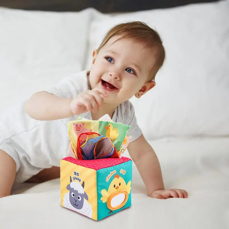 Taschentuchbox-Spielzeug für Kinder, knisterndes Papier, sensorische Seidenschals, Spielzeug, Lernaktivitäten für Kinder im Alter von 0–2 Jahren, Lernwerkzeuge