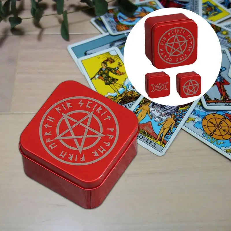 Decorative Tarot Card Storage Mini Jewelry Organizer Box Portable Iron Jewelry Storage Bin Moon And Star Pattern For Game Cards