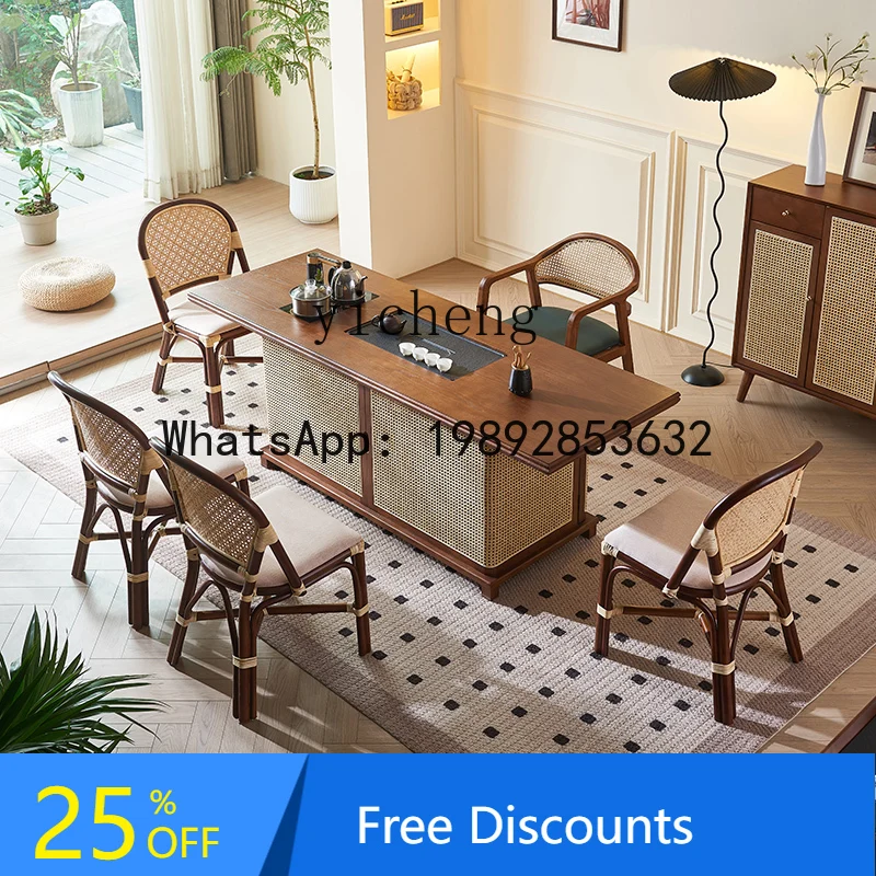 

A1 new Chinese-style solid wood rattan tea table small tea table B & B home modern simple tea cabinet integrated