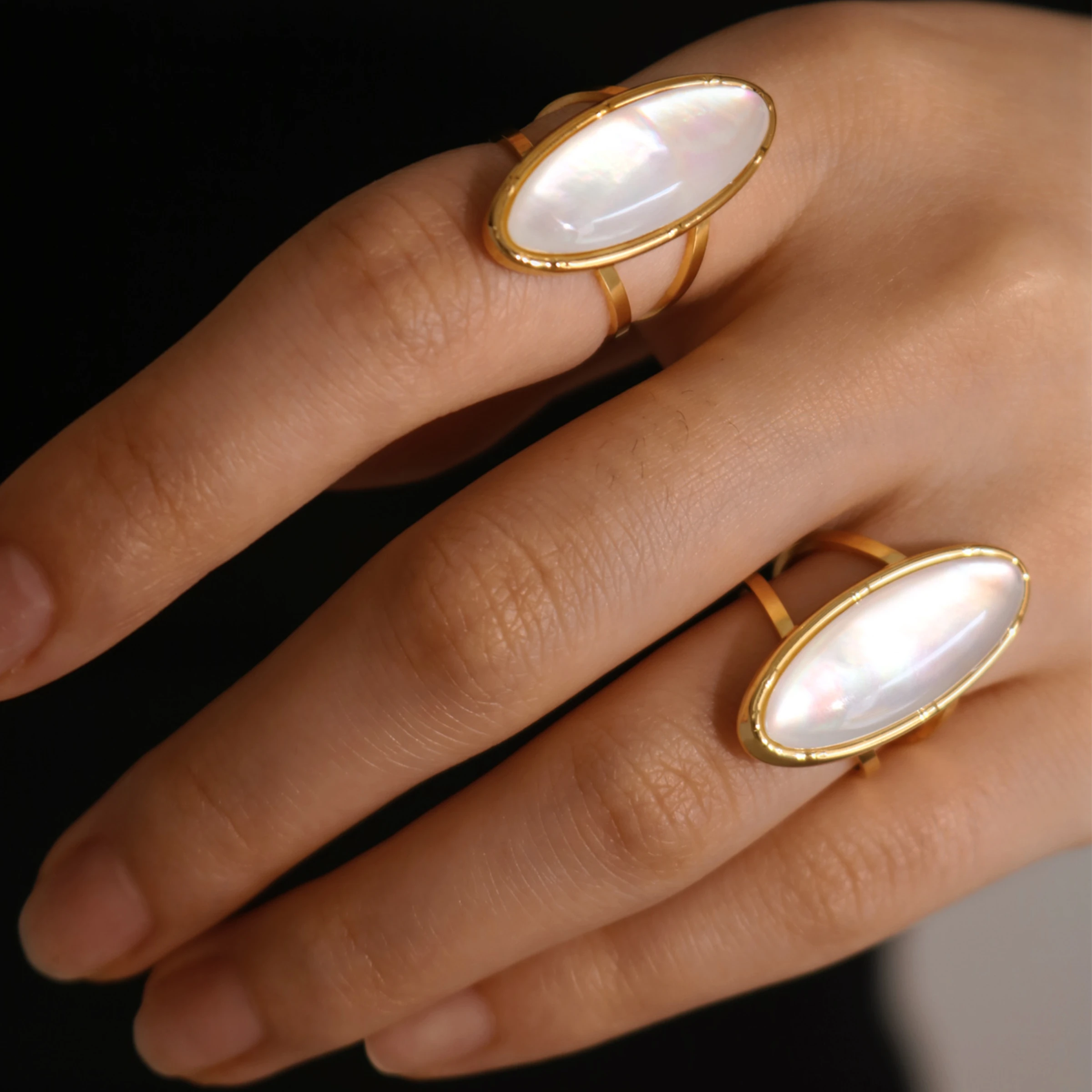 Oval Natural Shell Vintage Rings for Women Stainless Steel Temperament Exaggeration Metal RingChunky Jewelry Jewelry Gift