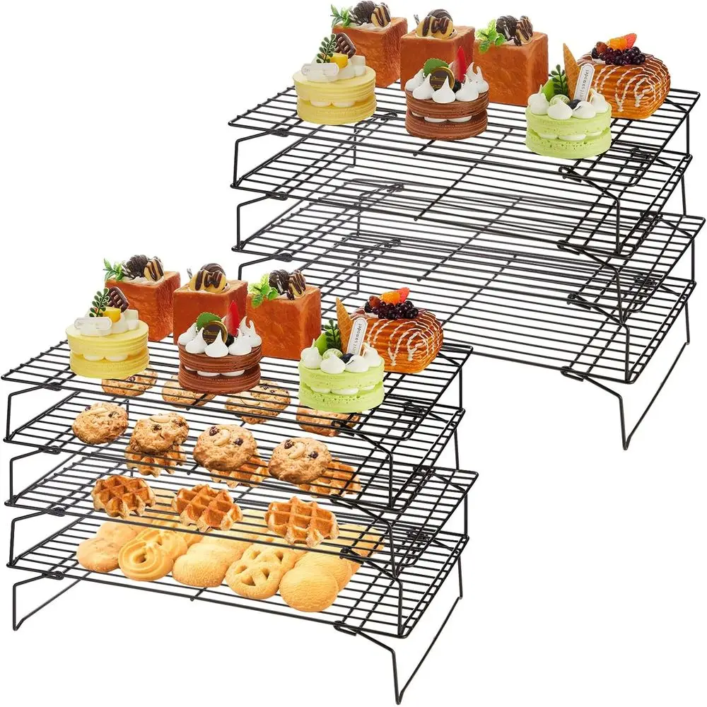 

meekoo 2 Pack 4 Tier Cooling Rack with olding Leg Collapsible Stackable StainlSteel Wire Rack or Cooking Bg Cooling Drying Roast