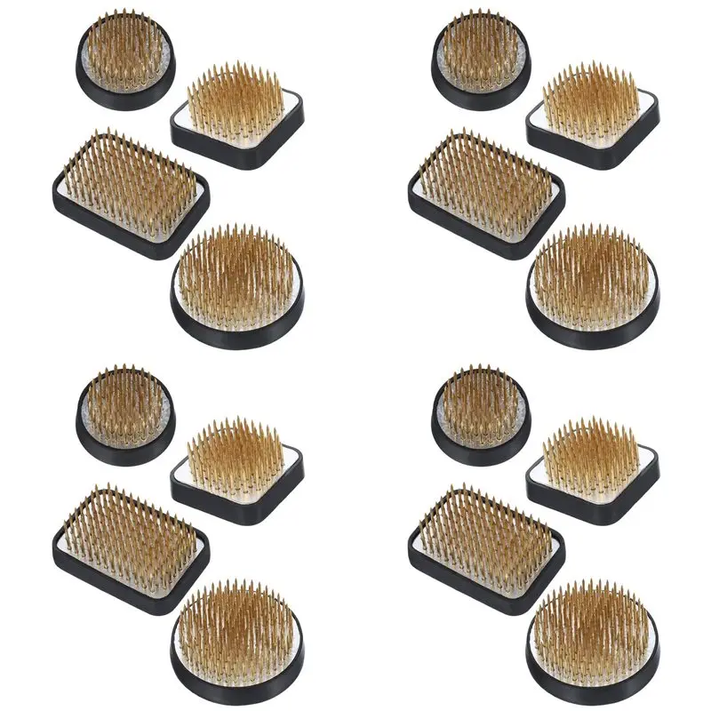 16 Pcs Japanese Ikebana Kenzan Kit For Flower Arrangement,2.4In Round,1.6In Square,2.1In X 1.4In Rectangle & 1.In Round