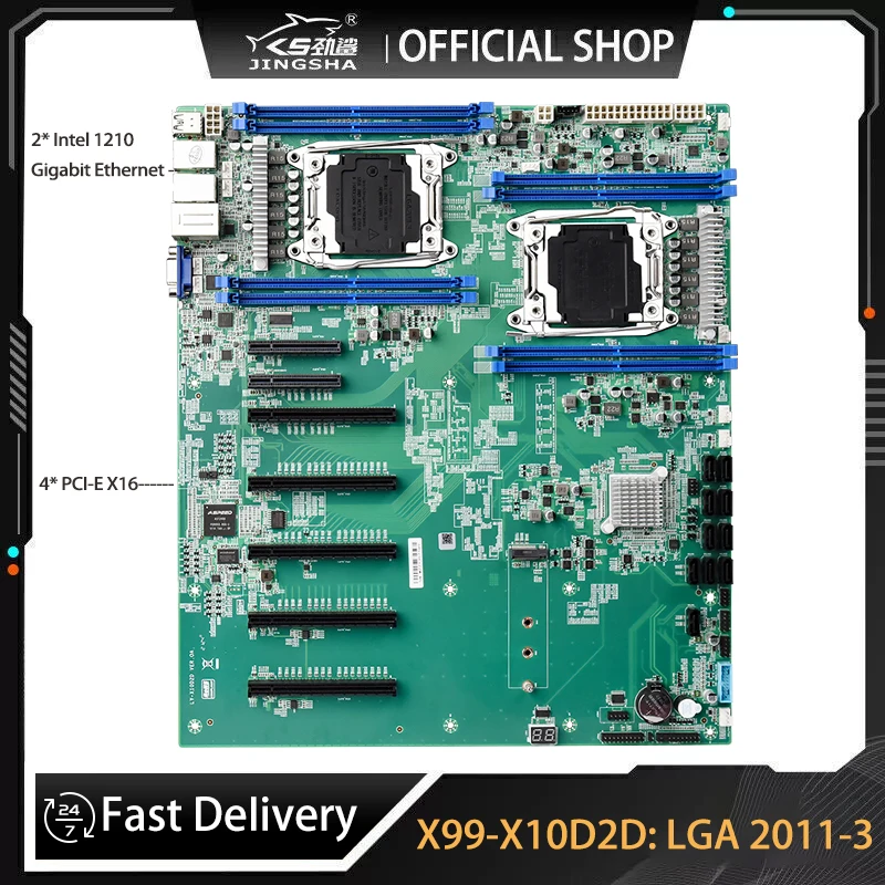 JINGSHA X99 Dual CPU Motherboard Socket LGA 2011-3 X99 X10D2D Motherboard Support DDR4 XEON V3/V4 Processor PCIE16X8X1X NVME M.2