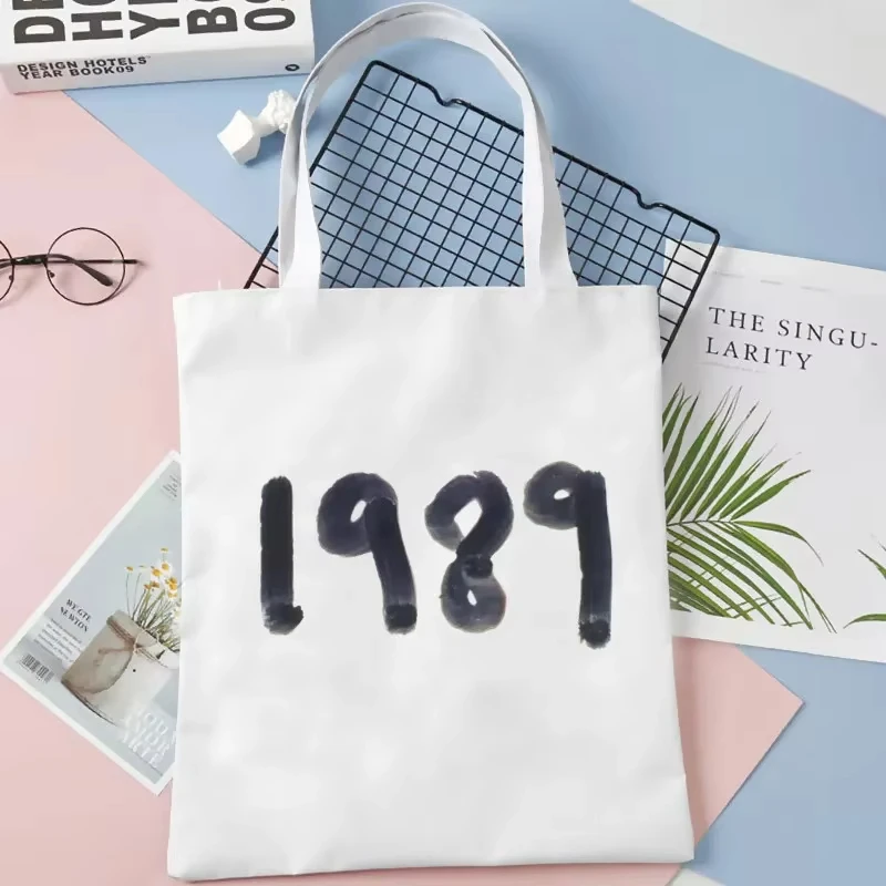 

2pcs Taylors Tote Bag Set, Fashion Canvas Shoulder Bag with Makeup Bag, Portable Shopping Bag Travel Storage Bag