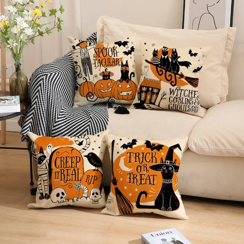 

Halloween Pillow Covers 45x45cm Set of 4, Holiday Party Throw Pillow Covers Outdoor Indoor