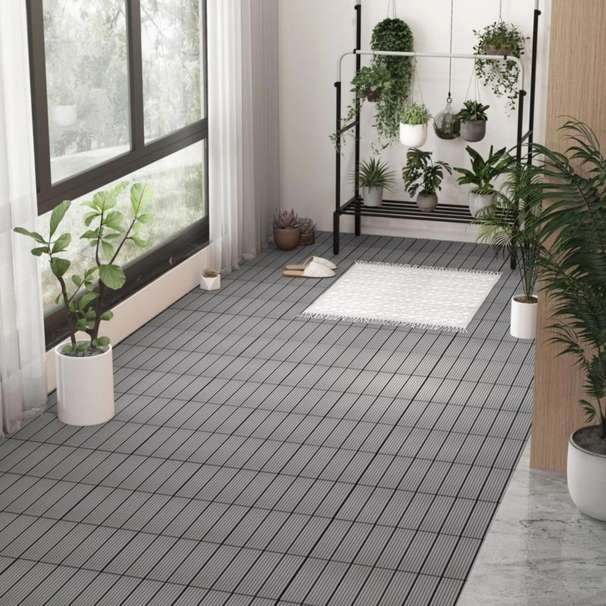 Interlocking deck tiles, 40 pieces of courtyard tiles, waterproof plastic, outdoor flooring covering all weather conditions