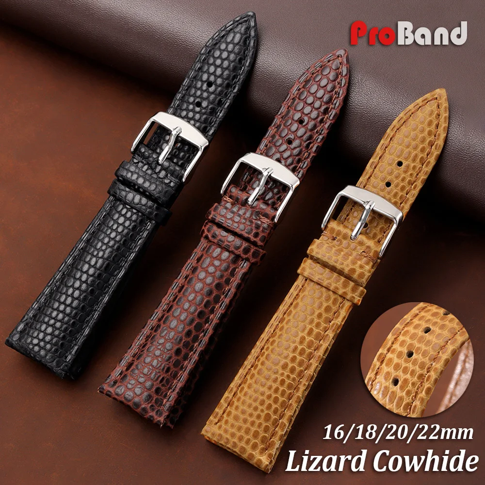 

Genuine Leather Strap 16mm 18mm 20mm 22mm Lizard Pattern Cowhide Watchband for Seiko for Omega Men Waterproof Calfskin Bracelets