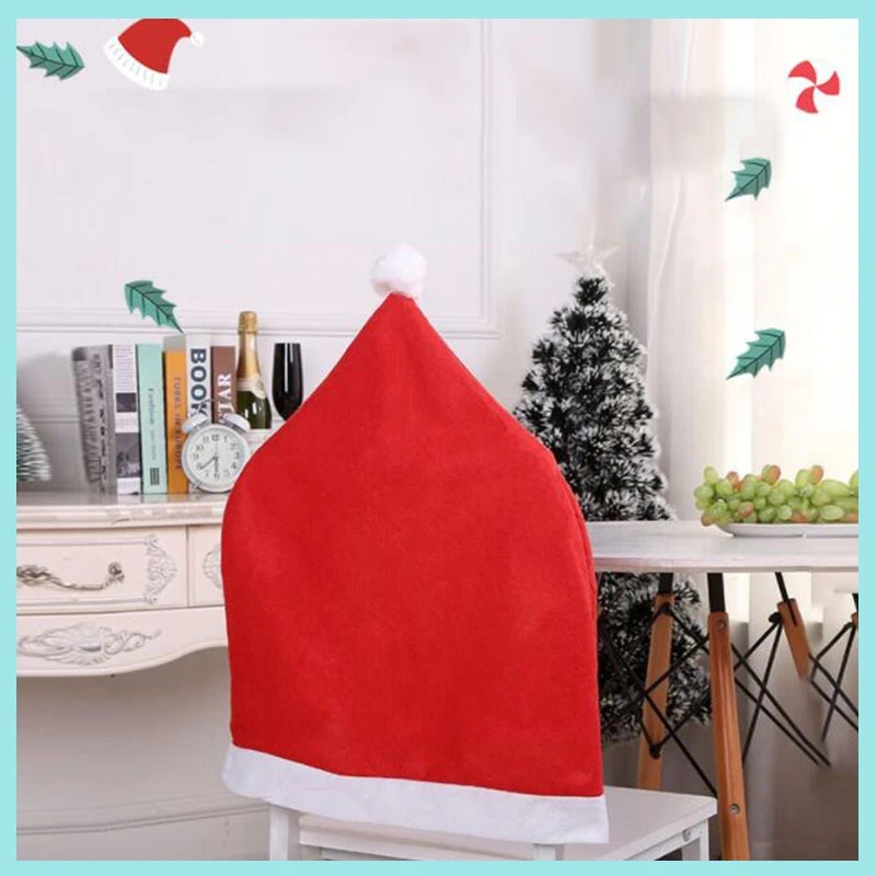 1PC Christmas Santa Xman Chair Cover Tree Claus Cotton Non-woven Table Red Hat Chair Back Cover Christmas Home Decorations B2