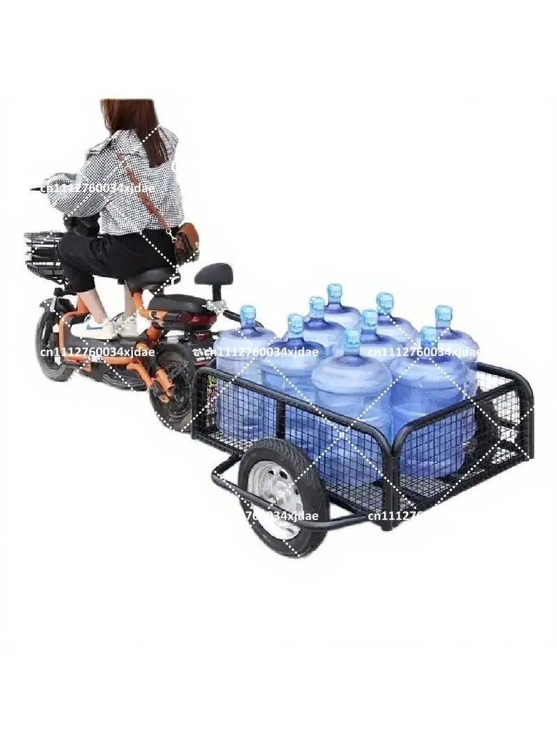 Outdoor Pull Cart for Camping Fishing, Electric Motorcycle Rear Trailer with Bucket, Heavy Duty Utility Wagon