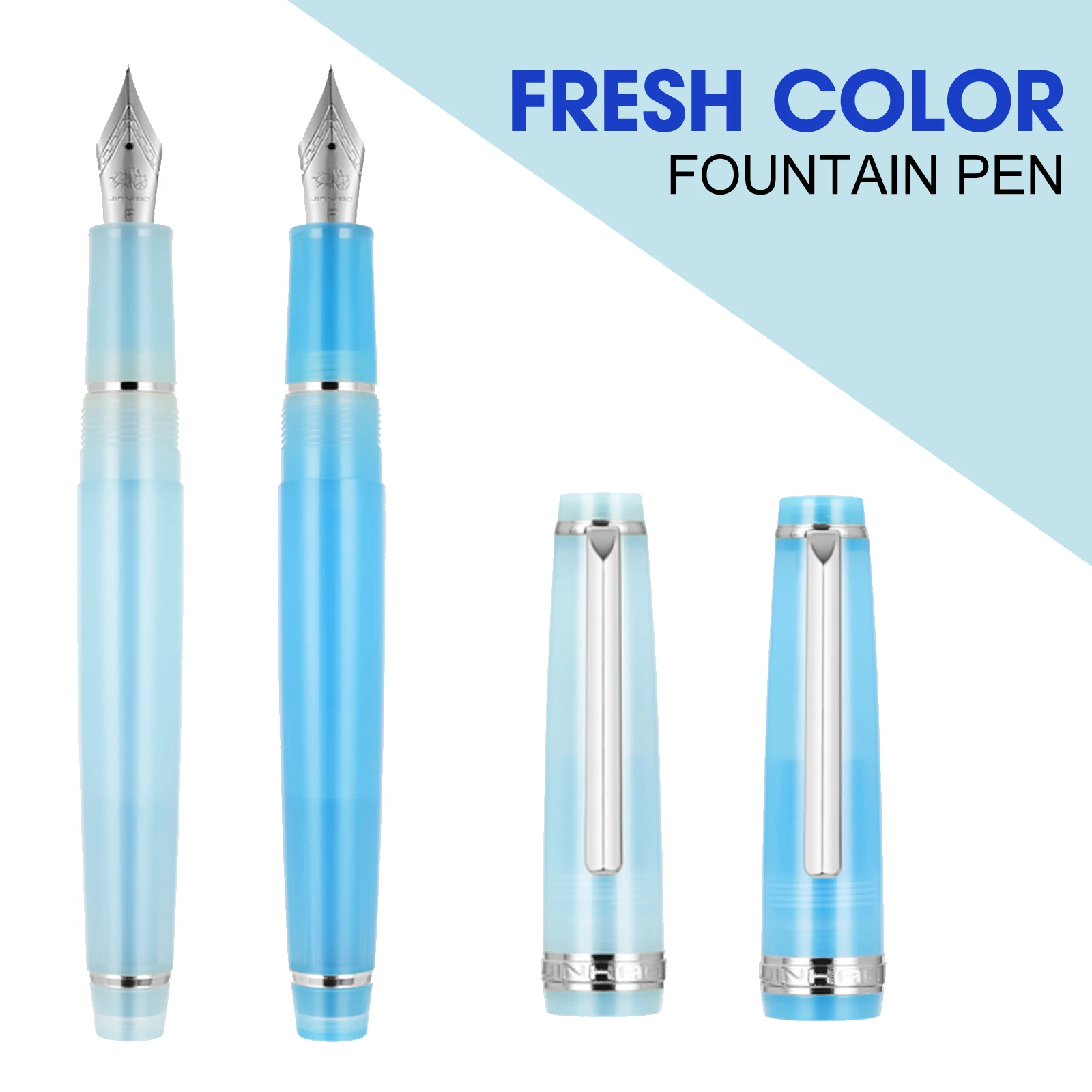 Jinhao-pluma estilográfica de Color azul cielo 82, barril acrílico con clip plateado, punta fina para Escribir caligrafía, suministros escolares de oficina