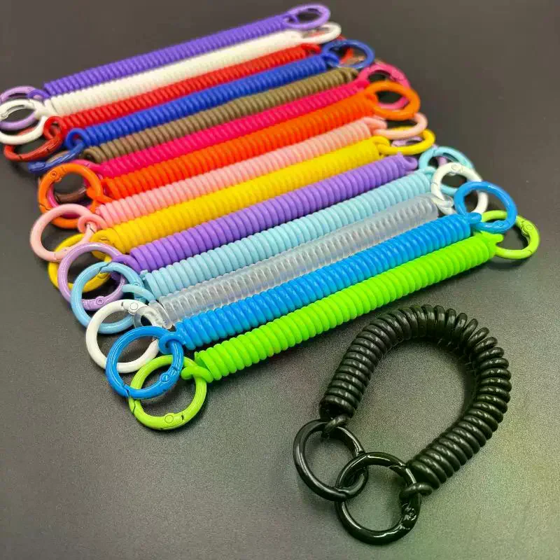 Colorful Retractable Keychain Spring Rope Double Key Rings Spiral Phone Lanyard Anti Lost Card Holder Strap