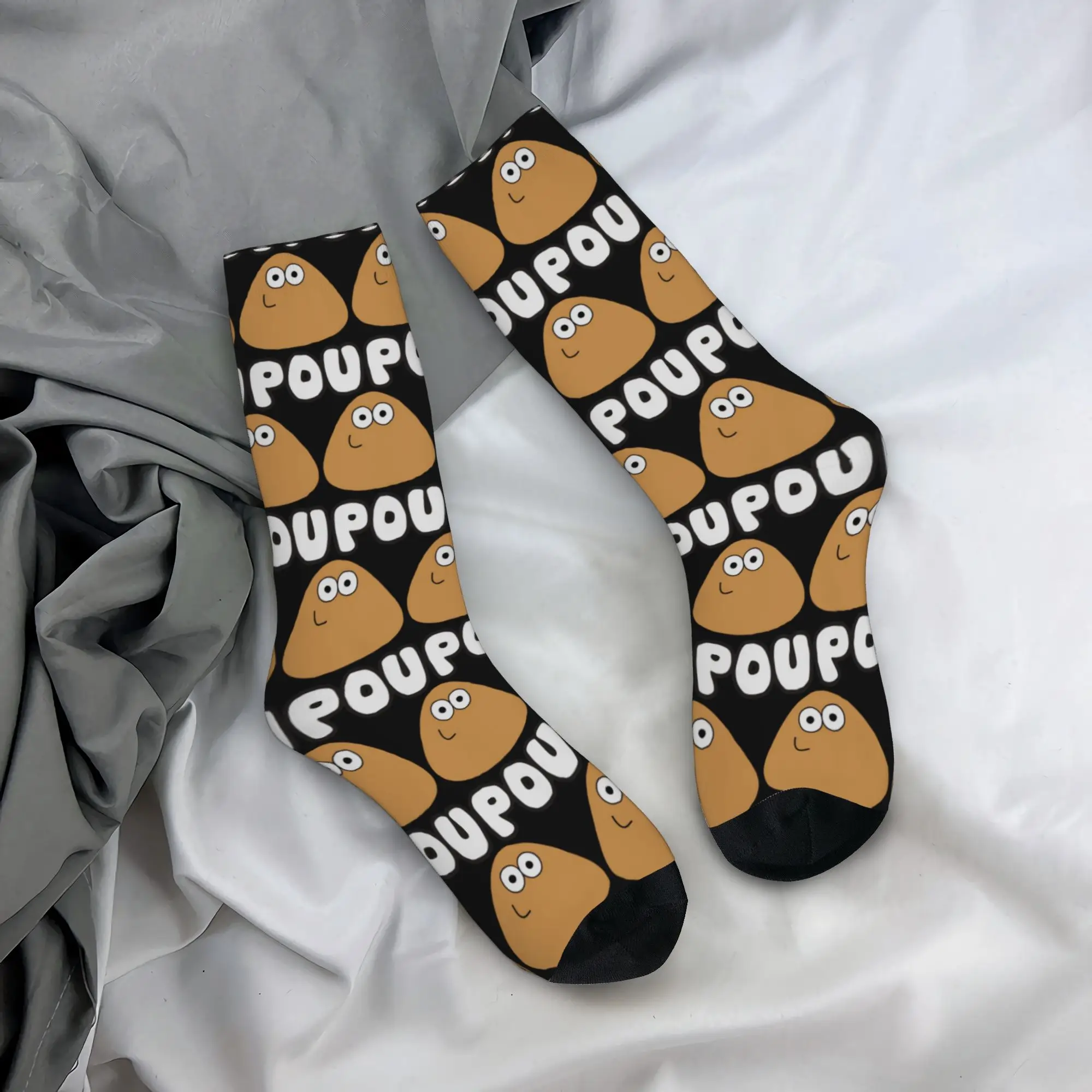 Fashion My Pet Alien Pou Football Socks Game Cartoon Polyester Crew Socks for Unisex Sweat Absorbing