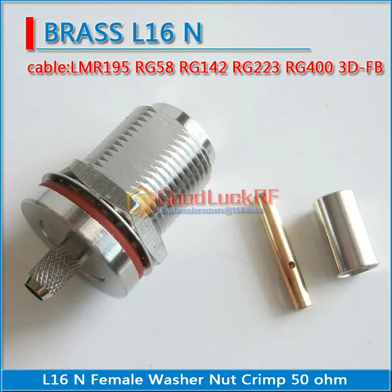 L16 N Female O-ring Bulkhead Panel Mount Nut Plug Solder Pin Crimp for LMR195 RG58 RG142 RG223 RG400 Cable RF Connector Adapter