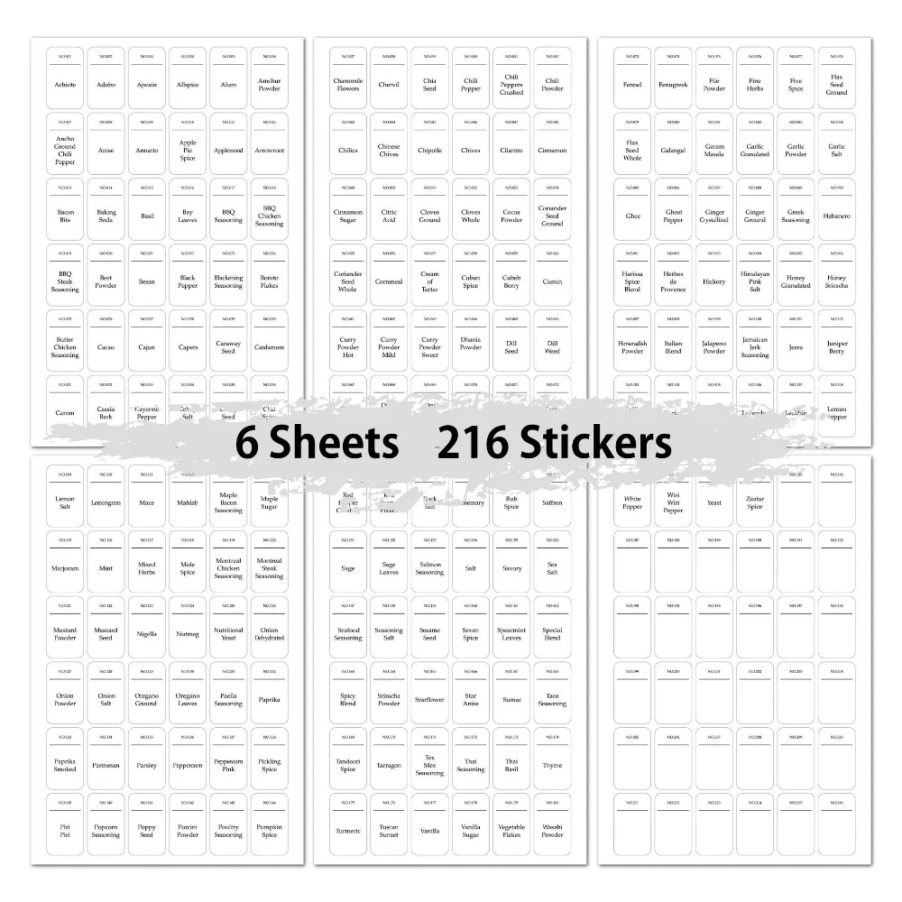 216/208 pcs stickers for spices Label English French spice jars stickers White Pantry Adhesive Kitchen Storage jars Bottle Tags