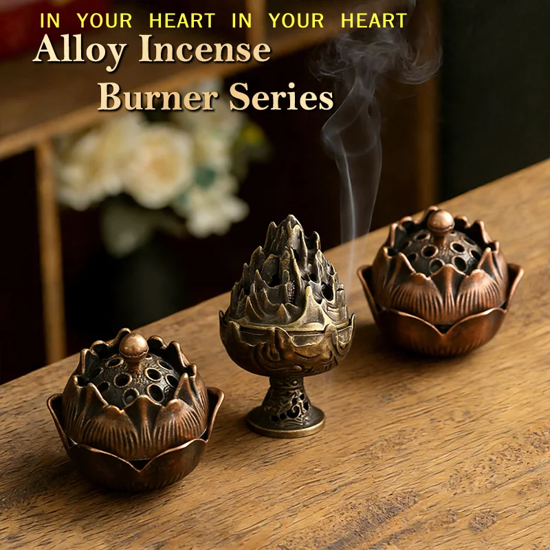 【X】Mini Sandalwood Censer Incense Burner Home Decoration Vintage Alloy Incense Burner Stick Holder Three Legged Hollow Out