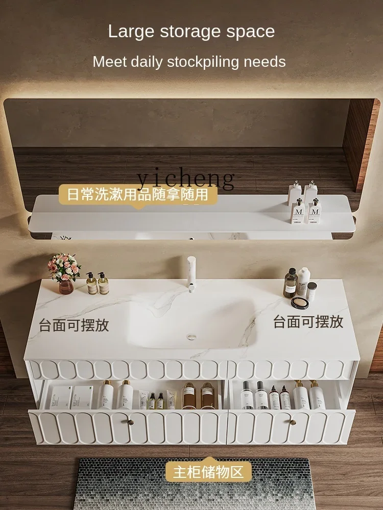 Light Luxury Bathroom Cabinet Stone Plate Ceramic Hot Bending Whole Washbin Bathroom Cabinet Washstand
