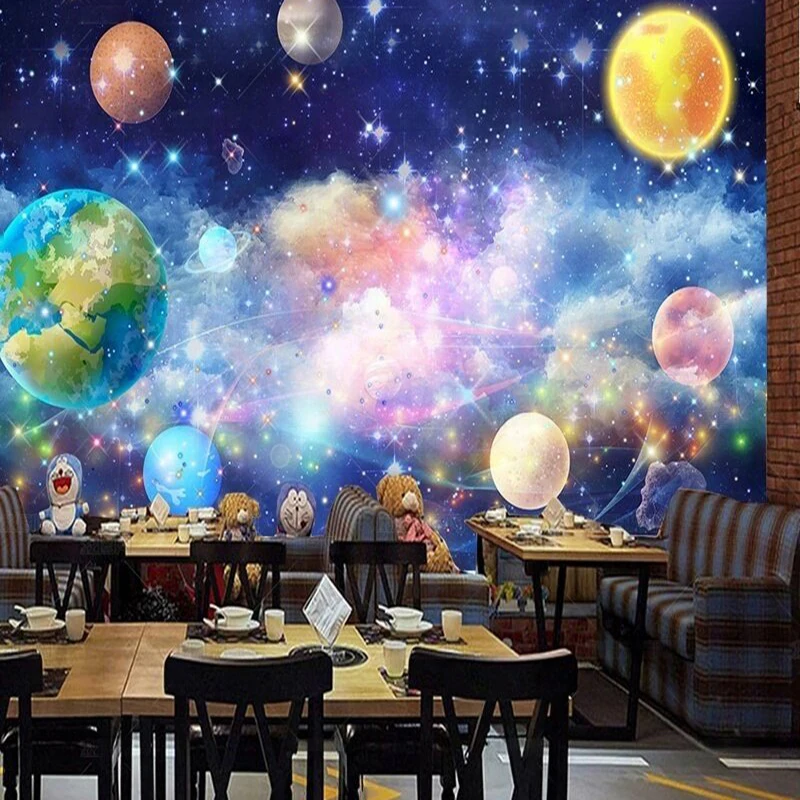 Simple and high-end cosmic nebulae, starry sky planets outer space bar TV luxurious home decoration bedroom background wall
