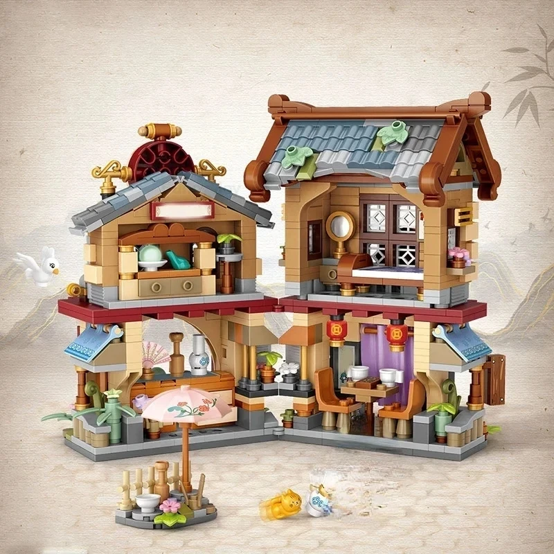 Straßenansicht-Haus-Bausteine Izakaya Eiscreme-Laden Takoyaki-Laden Kaffeeladen Panda-Teehaus Kindergeschenk – Detail 22
