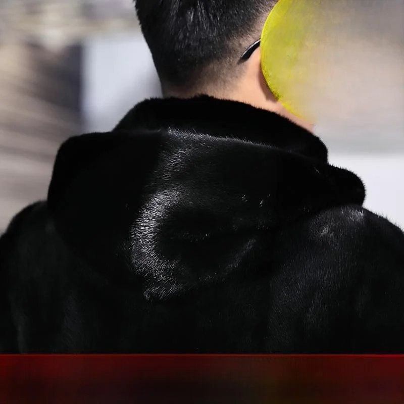 

Winter Thiened ort Coat Men's Warm Mink Fur Jaet Outerwear Casual Sle Not Easy to Deform Zipper Closure Five Sve L...