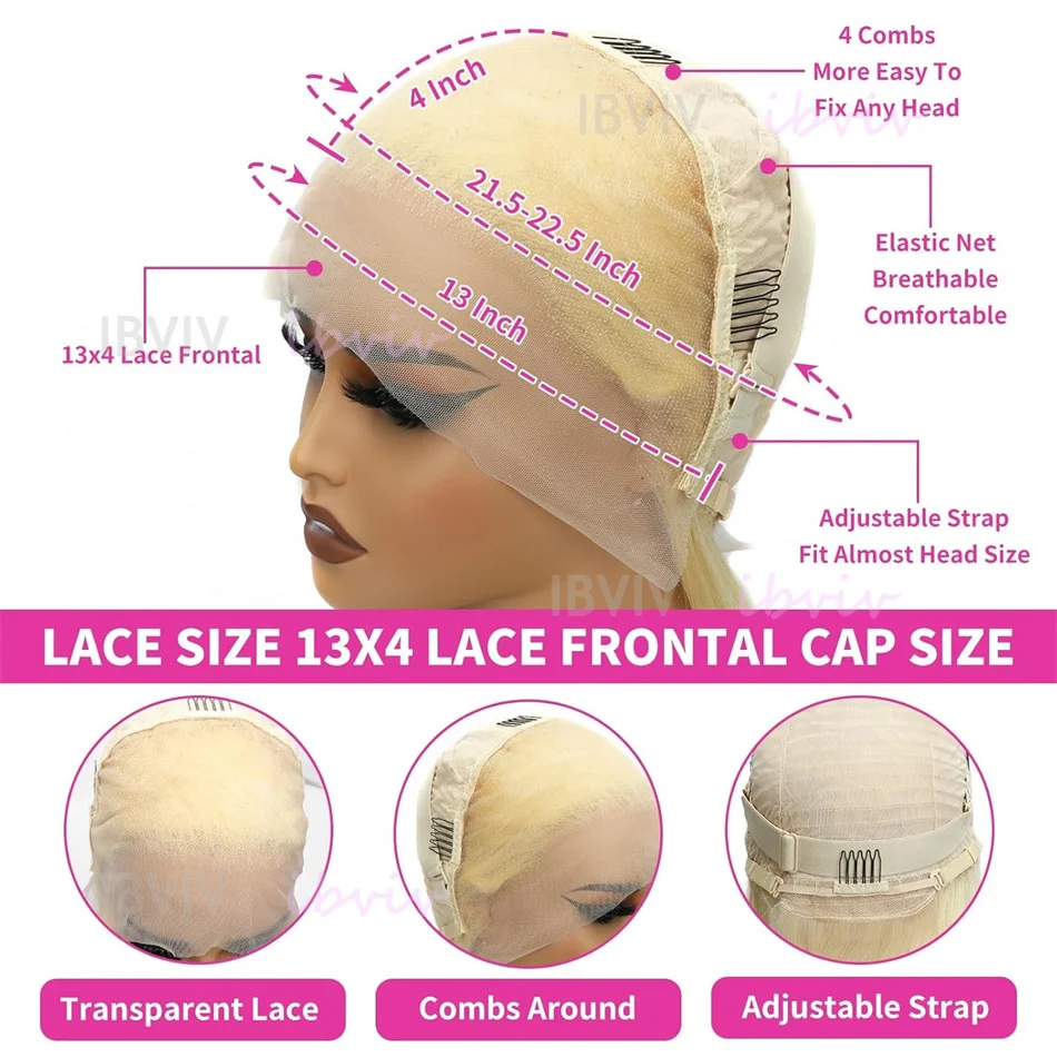 ショートカット613ブロンドボブウィッグ人毛13x4HDレースフロントボーンストレートボブウィッグ100%人毛210%密度プレプラッキング済み