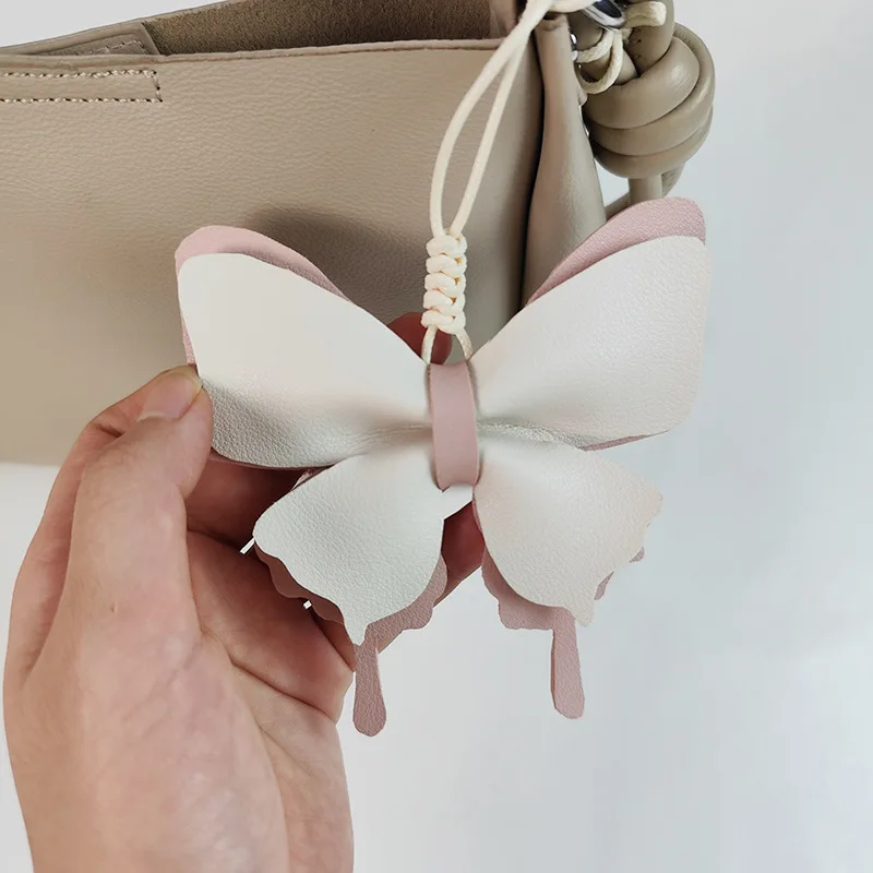 Creative Butterfly Shape Leather Bag Charm Solid Color Bow Key Charm DIY Couple Key Accessories