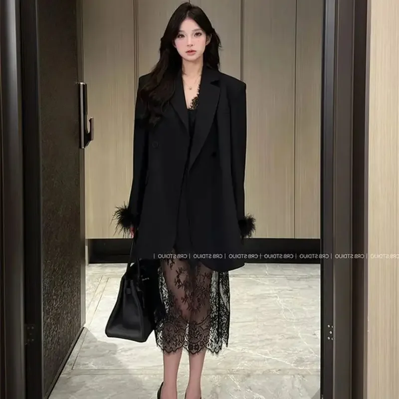 V-ausschnitt Ärmellose Satin Midi Vestido 972P Sexy Spitze Patchwork Frauen Kleid Luxus Perlen Promi Party Kleider Schwarz Elegant