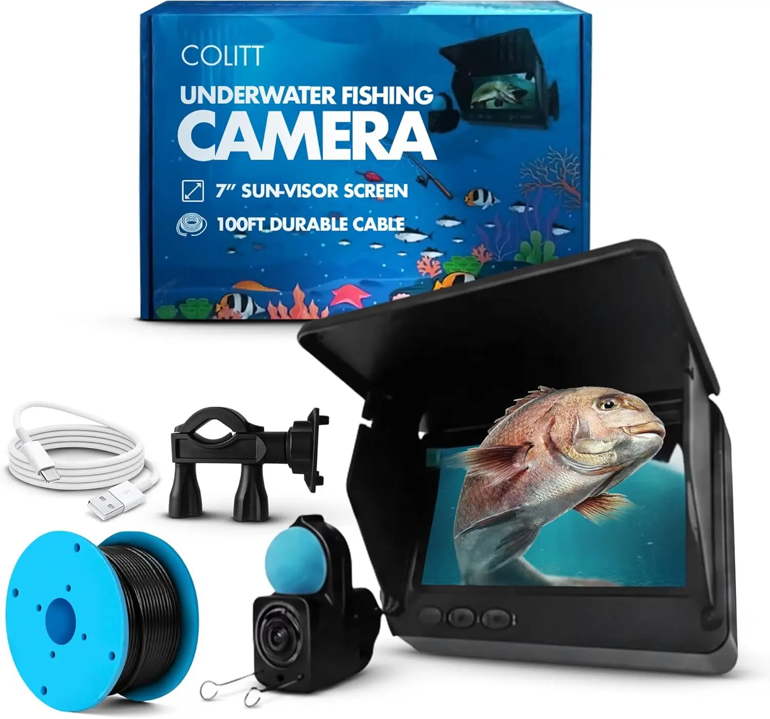 

Underwater Fishing Camera with Monitor, Portable Ice Fishing Fish Finder, Real-Time Fish Viewing for Lakes and Rivers, No WiFi Needed