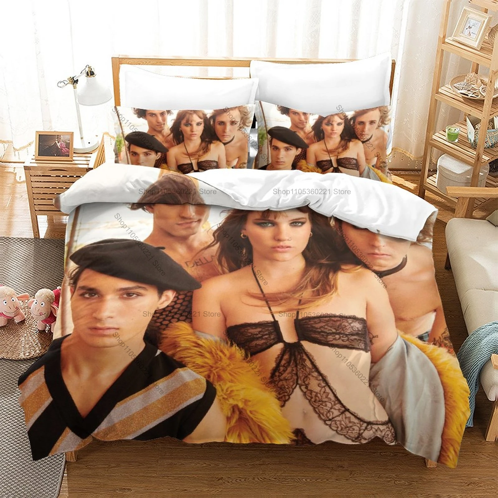 Personality Maneskin Print Bedding Duvet Cover Set 3 Pieces Music Band Bed Set Bedroom Decor Gift For Fans Rock Band Theme New