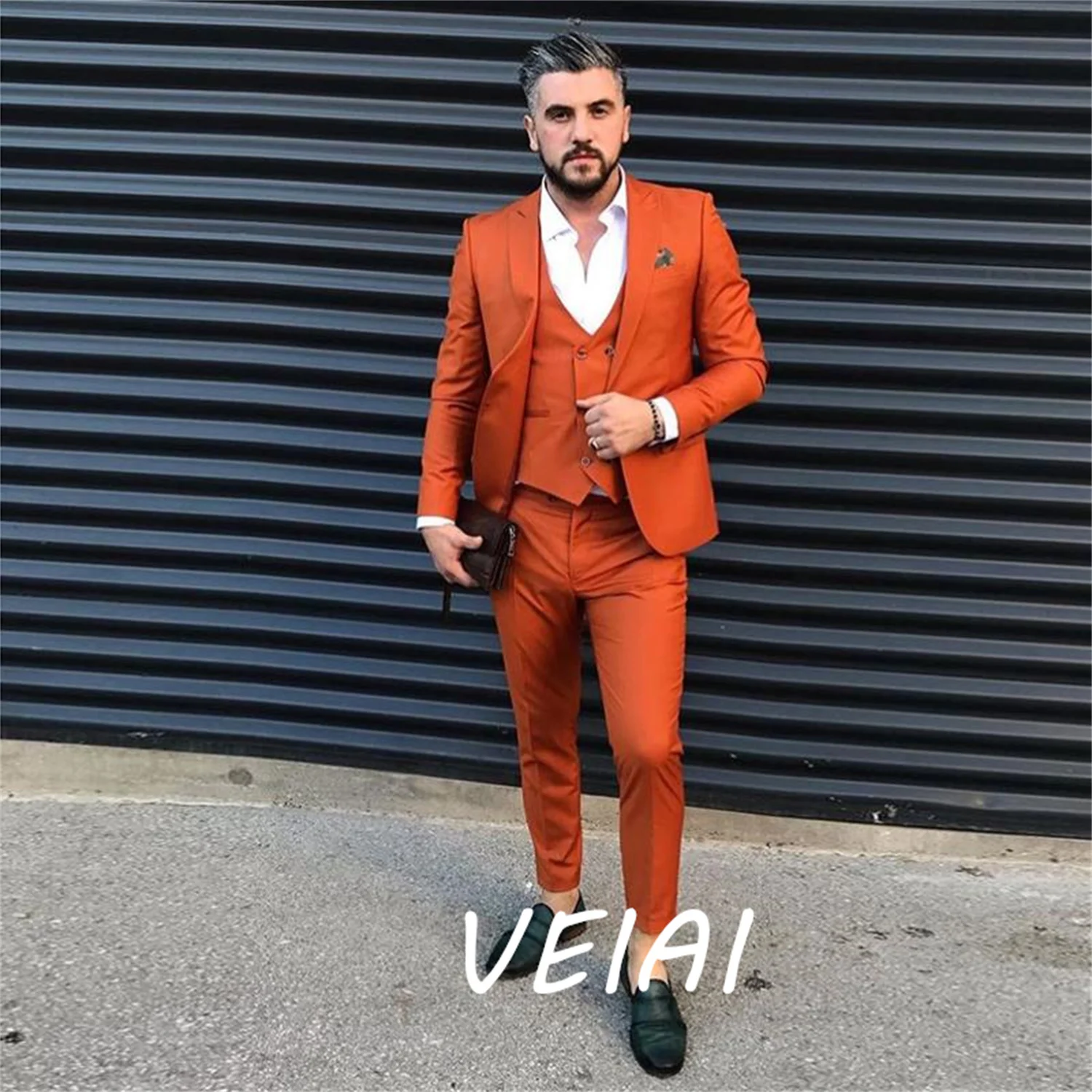 

CustomizedOrange Slim Fit Mens Prom Suits One Button Blazer Sets Wedding Suits For Men Tuxedos Three Pieces Blazers Jacket+Pants